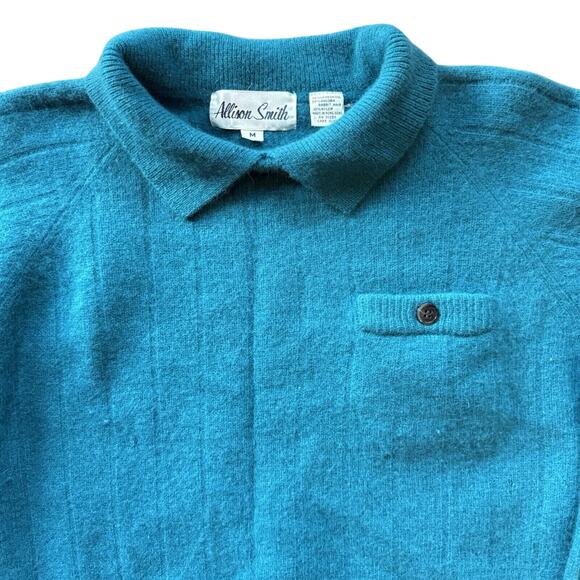 Vintage Allison Smith Women's Turquoise Collared Sweater M Lambswool Angora - Picture 2 of 4